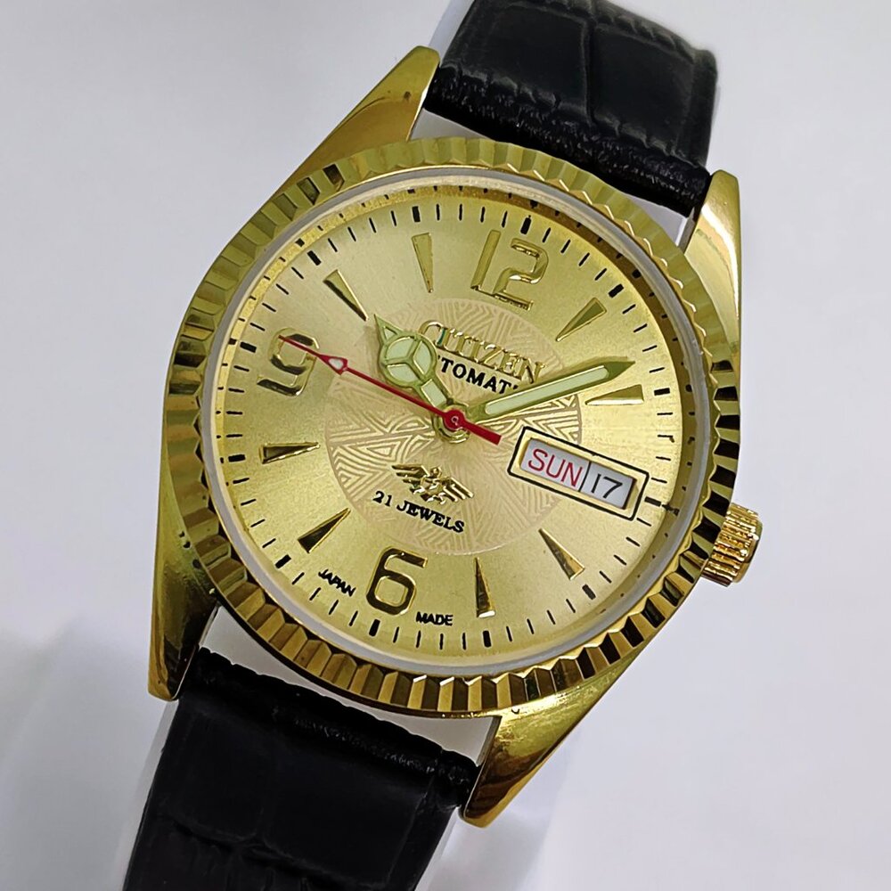 Japanese Vintage CITIZEN Automatic 21-Jewels D&D Men's Gold Dial Wristwatch